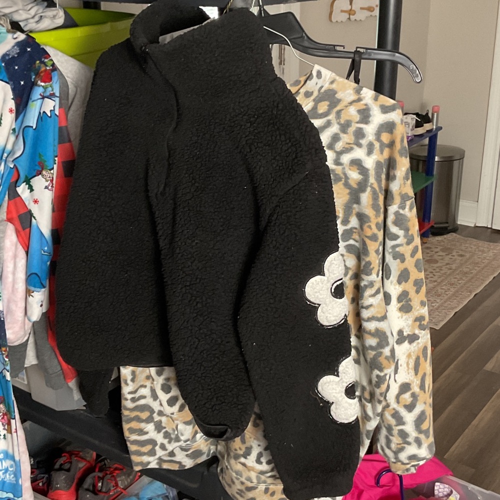 Black Fleece Jacket with Floral Design